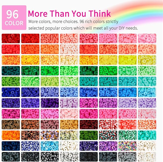 Friendship Bracelet Making Kit 96 Colors, 900pcs Letter Beads, 100pcs Number Beads, Gold Silver Spacer Beads Charms Clay Beads for Concert Friendship Bracelets Jewelry Polymer Heishi Beads