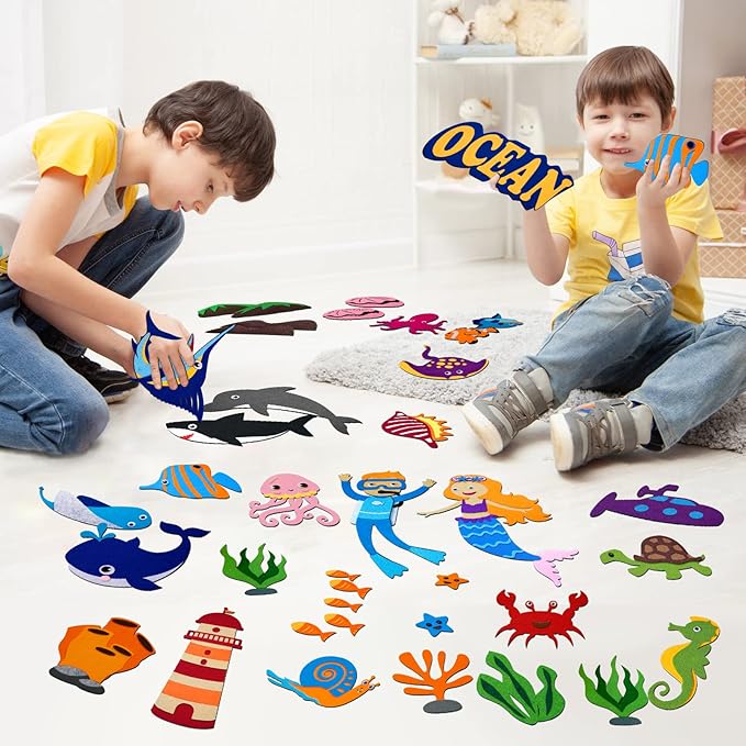 Craftstory 41 Pcs Under The Sea Teaching Felt Flannel Board for Toddlers 3.5 Ft Ocean Creature Storytelling Aquarium Interactive Sensory Wall Activity Play Mermaid Diver Shark Gifts Montessori Crafts