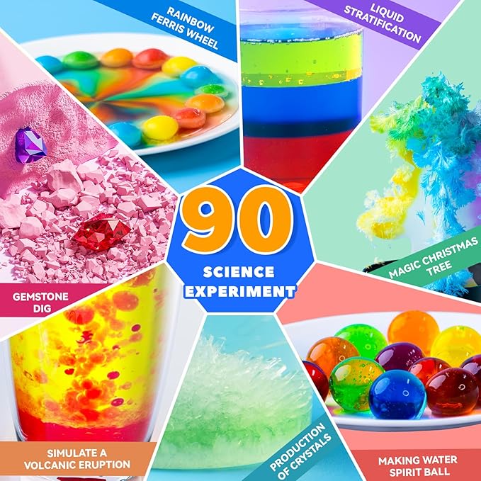 90 Lab Experiments Science Kit for Kids, STEM Activities Educational Scientist Toys Gifts for Age 6-12 Year Old Boys Girls, Chemistry and Physics Set Toys, Volcano Eruption