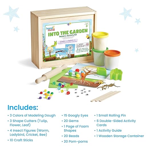 hand2mind Into the Garden Sensory Activity Kit, Loose Parts Play Materials for Kids, Sensory Box, Montessori Sensory Bin with Lid, Nature Toys, Fine Motor Toys, Play Therapy Toys, Arts and Crafts Kits