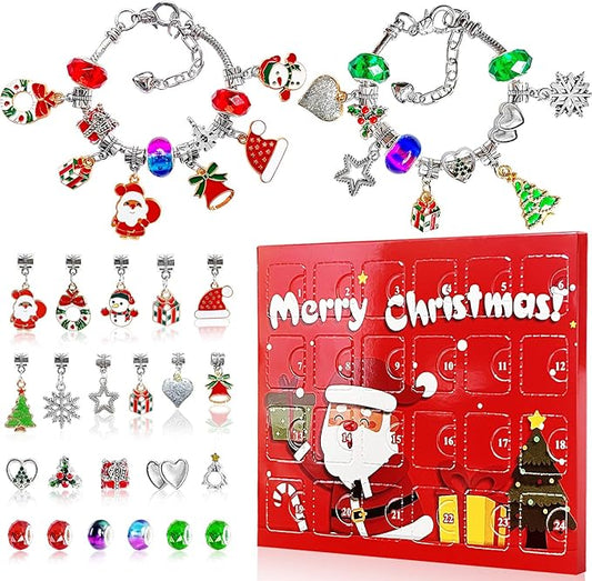 Christmas Advent Calendar 2024 Girls, 24 Days Xmas Countdown Calendar Jewelry Bracelet Set, DIY Charm Bracelet Making Kit Gift for Girls Kids Teens