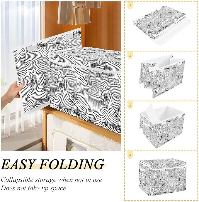 senya Large Storage Bins with Linen Collapsible Foldable Storage Cubes Fabric Closet Organizer Containers box with Flip-Top Lid for Home Bedroom Office 16.7 x 12.6 x 11.8in (Line)