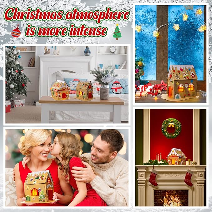 3 Sets Christmas Gingerbread House Kit Kids Christmas Craft Kit Cardboard Gingerbread House Decor Christmas Craft House Make a Gingerbread House Holiday Crafts for Christmas Party DIY Craft Supplies