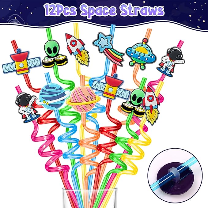 98 Outer Space Party Favors Galaxy Astronaut Birthday Supplies Straw Bubble Silicone Bracelet Keychain Sticker Boy Kid Girl Toy Gift Goodie Bags Stuffer Class Prize Space Themed Party Favors