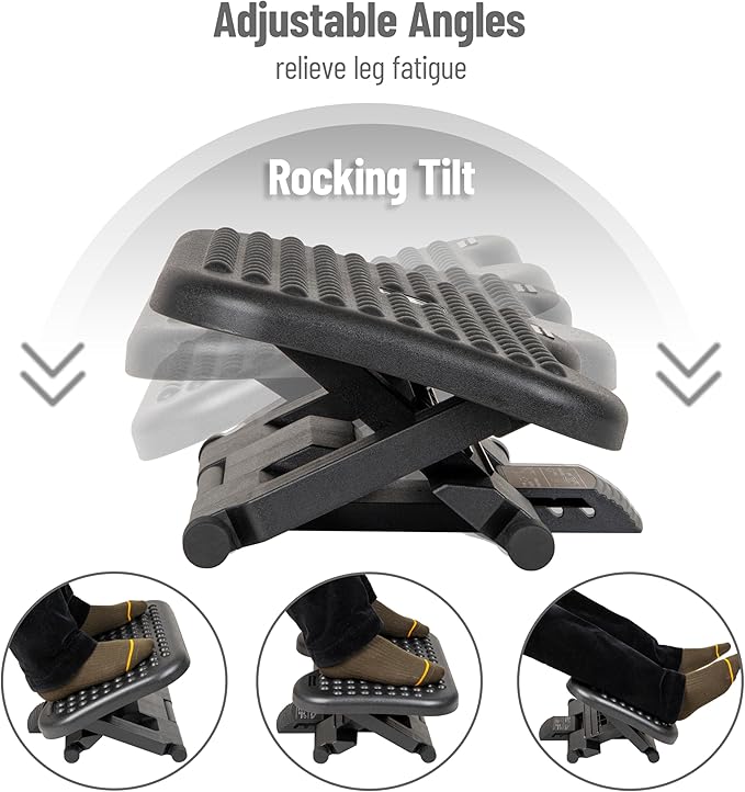 Mind Reader Foot Rest, Under Desk at Work, Ergonomic, Height Adjustable, Office, Plastic, 17"L x 13"W x 6.25"H, Black