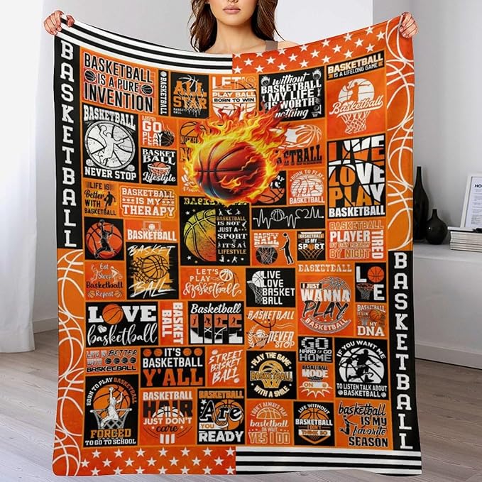 Basketball Throw Blanket - Soft Flannel Sports Basketball Blankets for Teens Adults Women Men Basketball Lovers - Warm Basketball Throw Blankets for All Season Lap, Chair, Sofa, Couch, Bed - 80"x60"