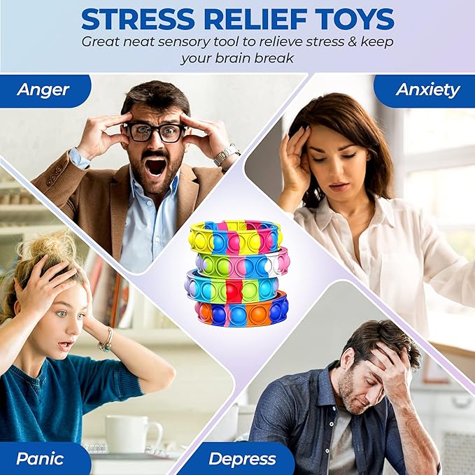 16 PCS Bracelets Glow in The Dark Pop it Fidget Toy, Rainbow Party Favors Wristband Set, Push Bubbles Sensory Pack Kids Ages 5 8 12 Adult Student Gift