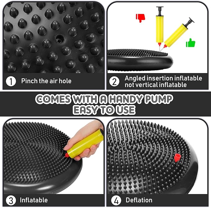 Jerify 4 Pcs Wiggle Seat Flexible Inflated Wobble Cushion Stability Balance Pad Balance Disc Sensory Seat for Men Women Fitness Physical Exercise Improving Posture Home Office