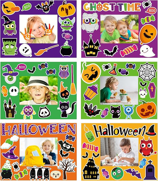 30 Packs Halloween Picture Frame Craft Kits for Kids Halloween DIY Craft Set with Pumpkin Maple Leave Turkey Stickers Home Classroom Indoor Game Activities