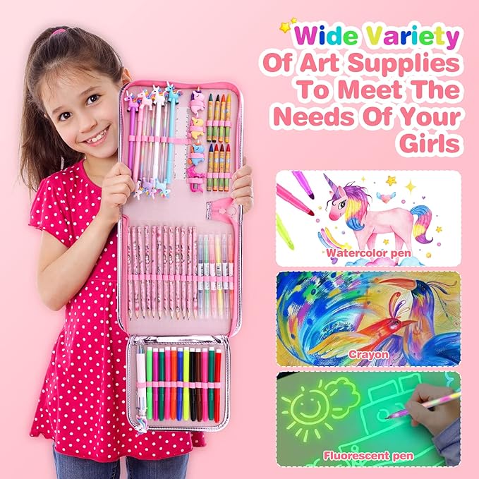 53PCS Fruit Scented Markers Set - Art Coloring Drawing Kits for Kids with Unicorn Pencil Case, Art Supplies for Kids Ages 4 6 8,Stationary Set Pencil,Crayon&Markers Stuff,Birthday Gifts Toys for Girls