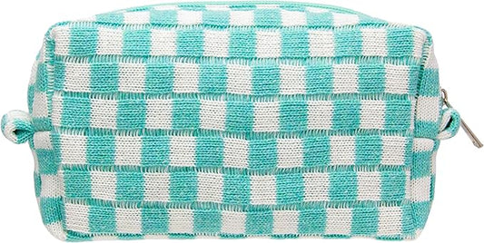 PAZIMIIK Checkered Makeup Bag for Purse Portable Zipper Make Up Pouch Small Cosmetic Case for Travel Accessories Arctic Blue