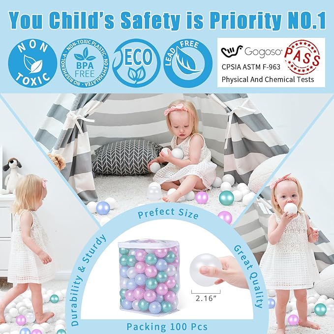 GOGOSO Ball Pit Balls for Toddles, Kids Plastic Balls for BallPit, Pool, Baby Party Accessories, Birthday Decoration 50 100 200 500 1000