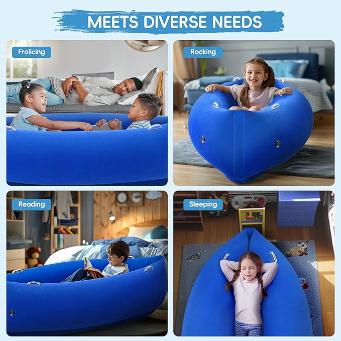 OUTREE Upgraded Sensory Chair for Kids — 60" Sensory Pod Inflatable Peapod for Children, Includes Electric Air Pump,Sensory Toys Giftfor Kids with Autism,Blue