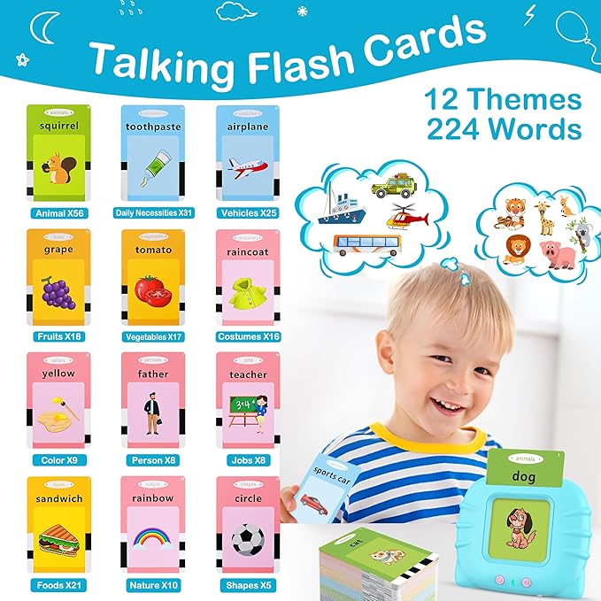 Talking Flash Cards for Toddler 1 2 3 4 Year Old, Toddler Toys Age 2-4, 224 Sight Words Learning Toys, Autism Sensory Toys, Pocket Speech Therapy Toys, Montessori Toys, Gifts for Boys Girls