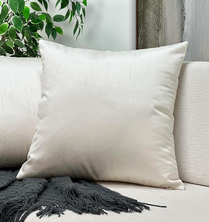 Aiking Home Collection 26x26 Inches Faux Silk Square European Shams, Zipper Closure, Ivory (Set of 2)