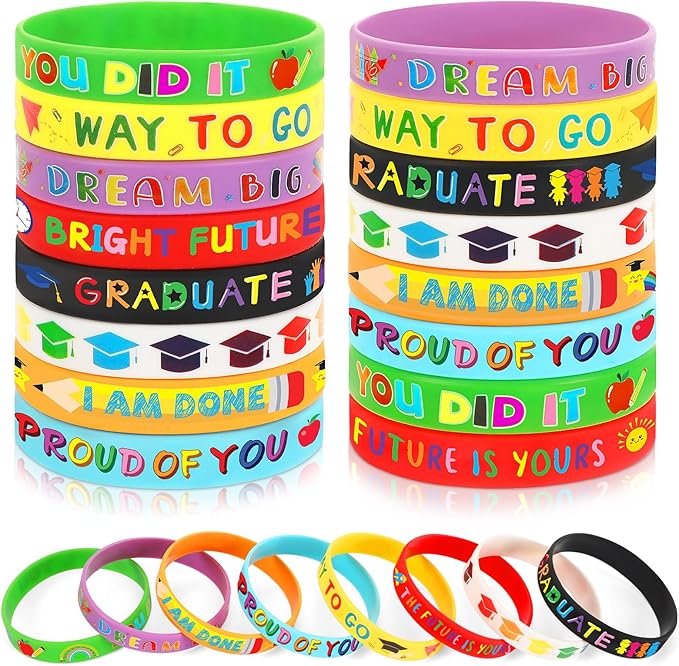 JUNEBRUSHS 24pcs Kindergarten Graduation Party Favors Silicone Bracelets Preschool Graduate Rubber Wristbands Supplies for Class of 2024 Graduation Kindergarten Preschool Party Favors Accessories