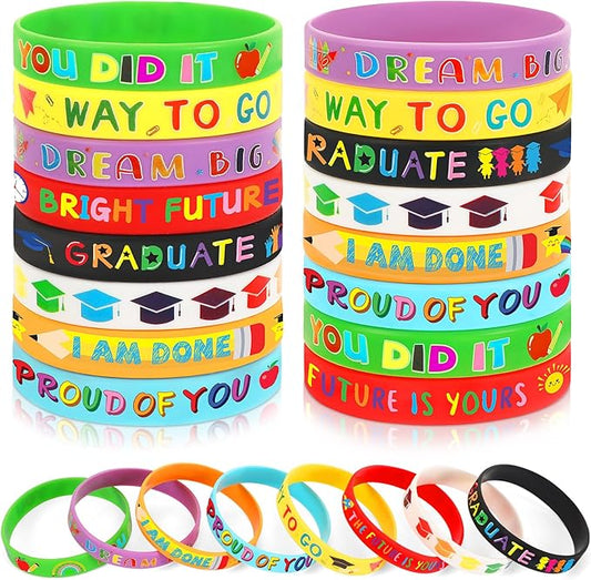 JUNEBRUSHS 24pcs Kindergarten Graduation Party Favors Silicone Bracelets Preschool Graduate Rubber Wristbands Supplies for Class of 2024 Graduation Kindergarten Preschool Party Favors Accessories