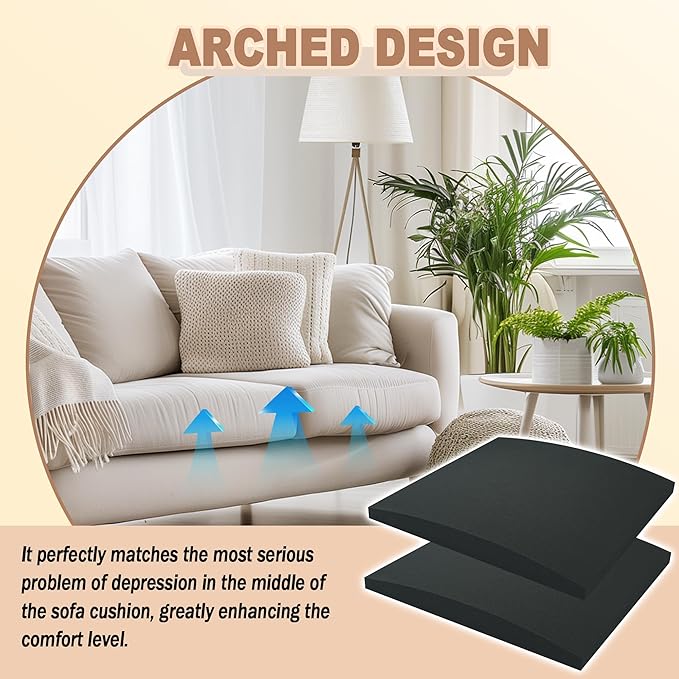 2PCS 40D 22 x 22 x 2.4in Couch Cushion Support for Sagging Seat, Large Size Arc Sofa Cushion Support, High Rebound Couch Cushion Inserts, Repair Sofa Dents to Improve Comfort, Black