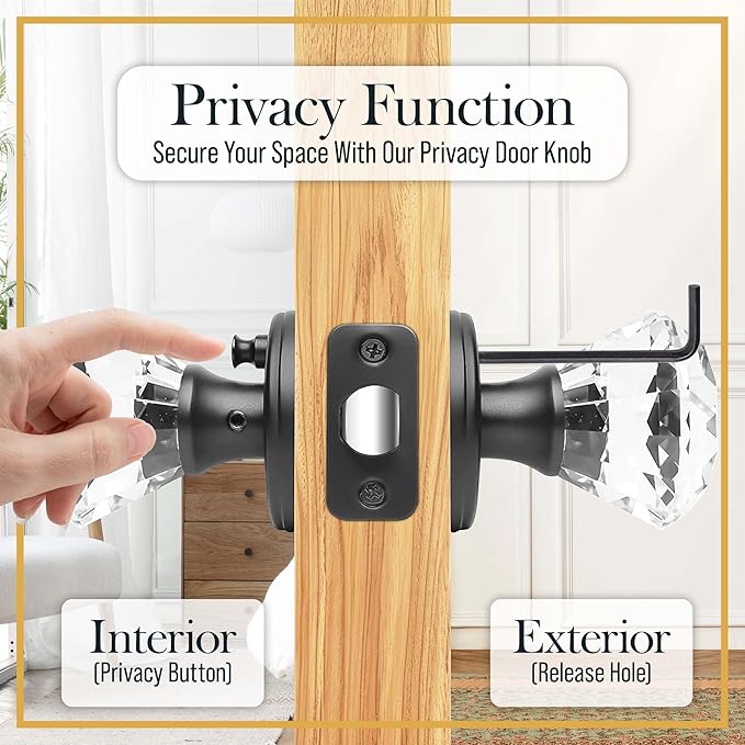 Clear Crystal Door Knob with Lock, Glass Door Knobs Interior Privacy Set, Vintage Decorative Antique Style Handle for Bedroom, Bathroom, Closet, 1 Pack