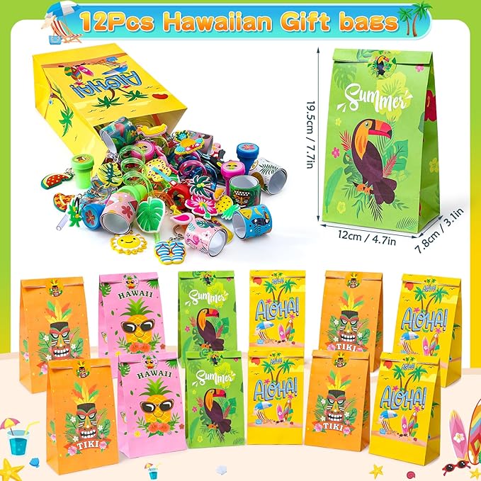122Pcs Hawaiian Party Favors Summer Pool Beach Birthday Party Supplies Straw Stamp Bracelet Tattoo Sticker Keychain Pinata Goodie Bag Toy Gift Prize Filler Stuffer Kids Tropical Luau Party Supplies