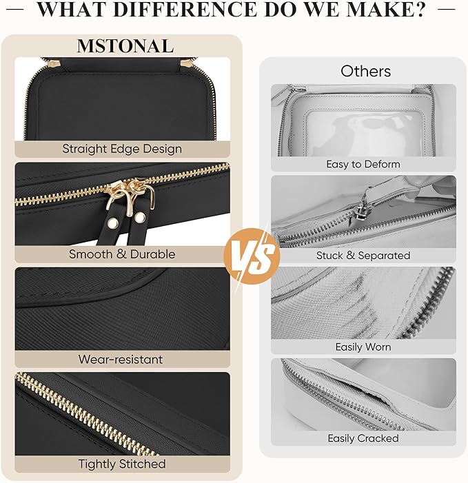 MSTONAL Clear Makeup Bag, Travel Toiletry Bag Cosmetic Case for Women, Waterproof Portable Small Make Up Skincare Pouch with Zipper, Compact Car Organizer Bag for Essentials, Mini Size, Black