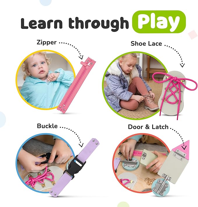 Busy Board Montessori Toys for Toddlers, Sensory Wooden Toy with 10 Preschool Learning Activities for Fine Motor Skills, Educational Plane and Car Travel Toy for Toddlers Boys and Girls