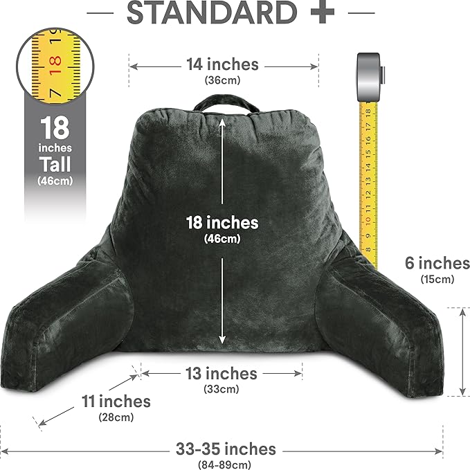 Husband Pillow Dark Green, Original Reading Pillow in Bed Rest Chair, Shredded Memory Foam Large Lounge Cushion Adult Backrest with Arms, Comfy Back Support for Sit Sitting Up, Wash/Removable Cover