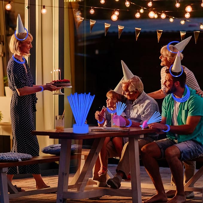 75 Glow Sticks Bracelets and Necklaces, 8'' Glowsticks Bulk Pack Bright Glow in the Dark Party Supplies for Kids (Blue)