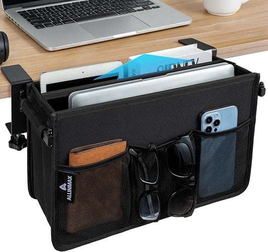 Desk Side Storage Organizer for Up to 3 Laptops, Soft Interior to Protect from Scratches, Easy to Install Clamp-On Hanging Desk Organizer, Desk Laptop Holder and Office Accessories