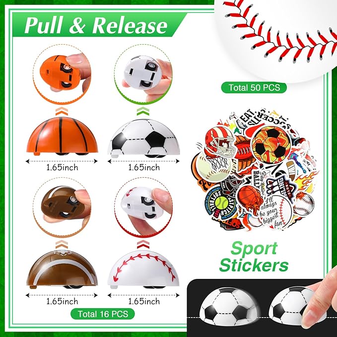 Aoriher 162 Pcs Sport Party Favors, Sport Party Gift Bag Fillers Foam Sports Balls Tattoo Stickers Keychains Sticker Charm Bracelets Sport Wristband Pull Back Cars for Party Supplies