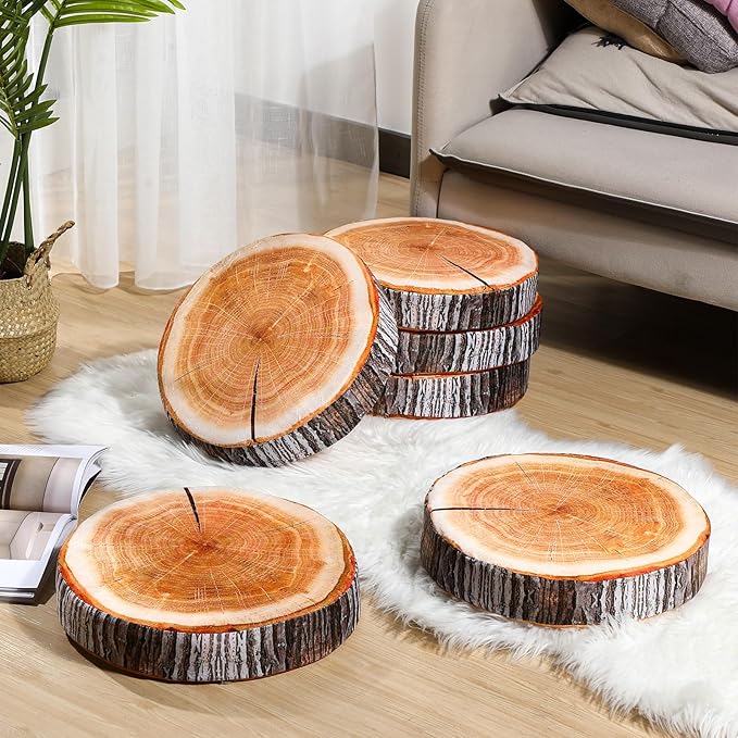 Coume 3 Pcs Wood Slice Pillow Round Floor Cushion 3D Digital Throw Pillow Decorative Tree Ring Soft Circle Seating for Kids Chair Home Couch Sofa Bedroom Decor(Emulation)
