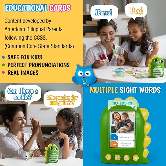 GUFINO Talking Flash Cards for Toddlers – 300 Fun and Interactive English & Spanish Flash Cards to Strengthen Cognitive Abilities & Boost Language Development – Learning Toys for Quality Family Time