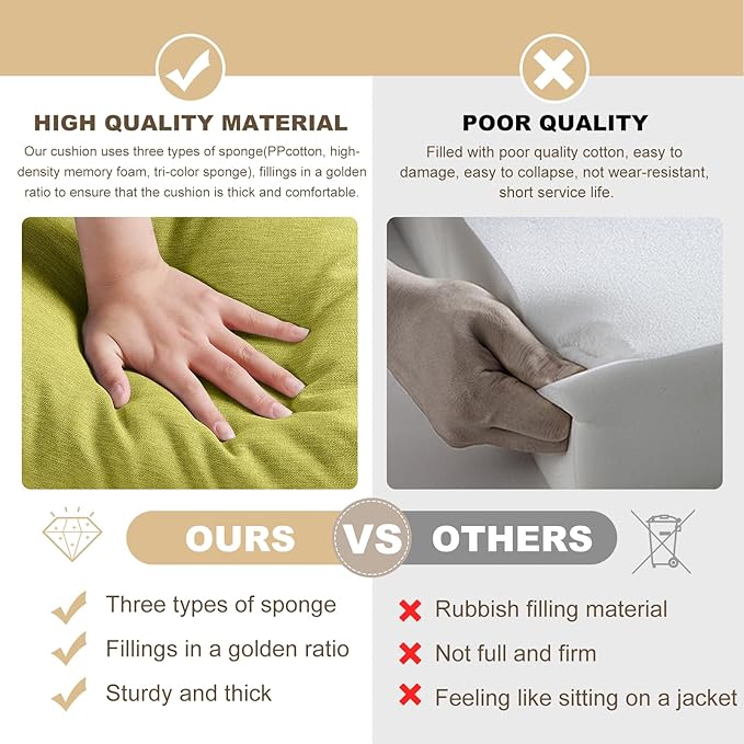 Bench Cushion 27 inches,Indoor/Outdoor Non-Slip Tufted Cushions, Premium Waterproof Linen, Soft Piano Sofa Cushions, Entryway Storage, Bay Window, High-Density Memory Foam(Green-27x12x4in)