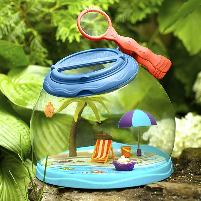 B. toys- Tiki Retreat Bug Catcher Kit – 1 Bug Cage with Tweezers & Magnifying Glass – Bug Toys for Kids 4+