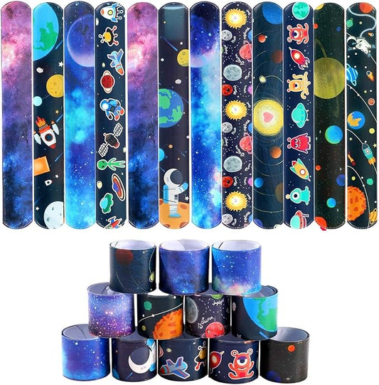 Lorfancy 48 Pcs Space Slap Bracelets Space Toys with Planet Design Kids Bracelets Snap Bands Class Prize Outer Space Party Decorations Favors