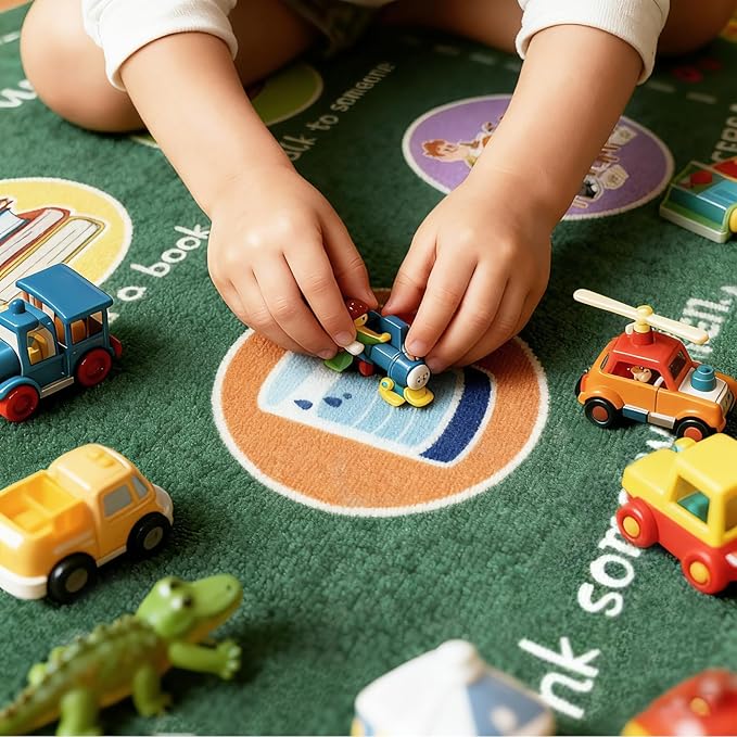 Classroom Rug Elementary 5x7ft for Playroom, Educational Smiley Face Kids Play Mat, Calming Corner Sensory Emotion Feelings Rug for Kids Room Nursery Bedroom, Non-Slip Washable(Green)