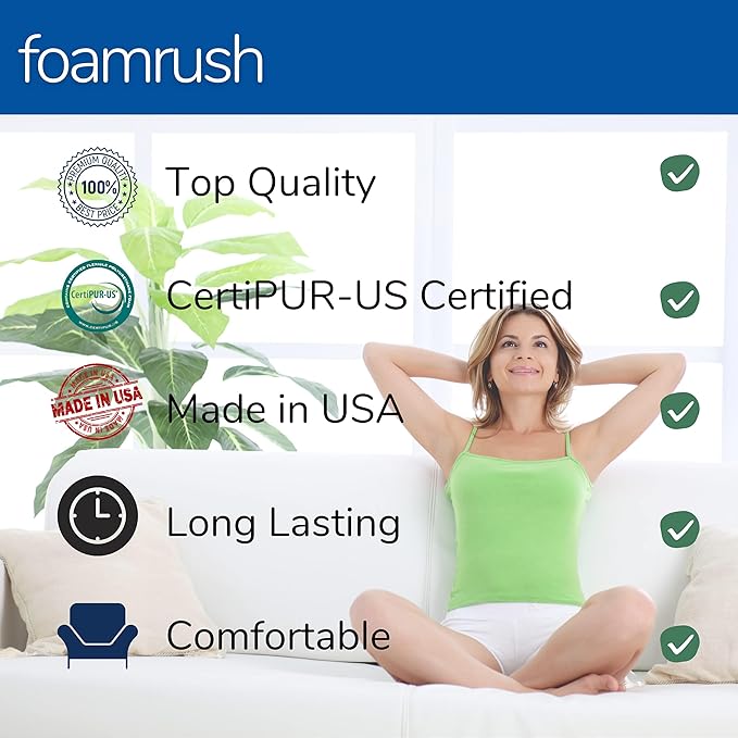 FoamRush 6" H x 26" W x 26" L High Density Upholstery Foam Cushion, Square Foam for Dining Chairs, Chair & Wheelchair Seat Cushion Replacement