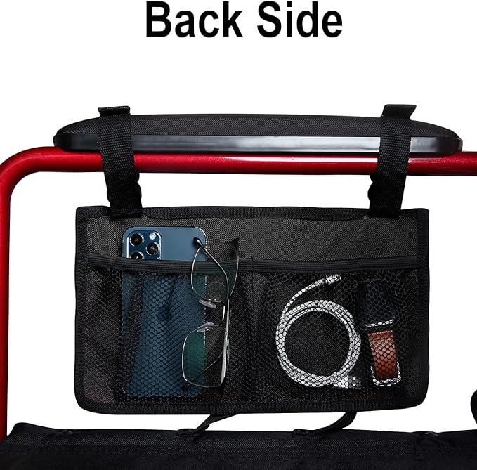 Wheelchair Side Bag, Wheelchair Armrest Storage Pouch with Cup Holder Use of Waterproof Fabric, for Most Wheelchairs, Walkers or Rollators (Black)