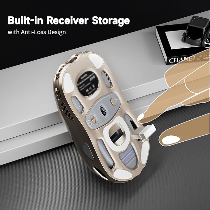 Uciefy Wireless Bluetooth Mouse, Dual Mode (BT5.1&2.4GHz) Rechargeable LED Wireless Mouse, Ergonomic Computer Mice for Laptop/PC/Mac-Bronze