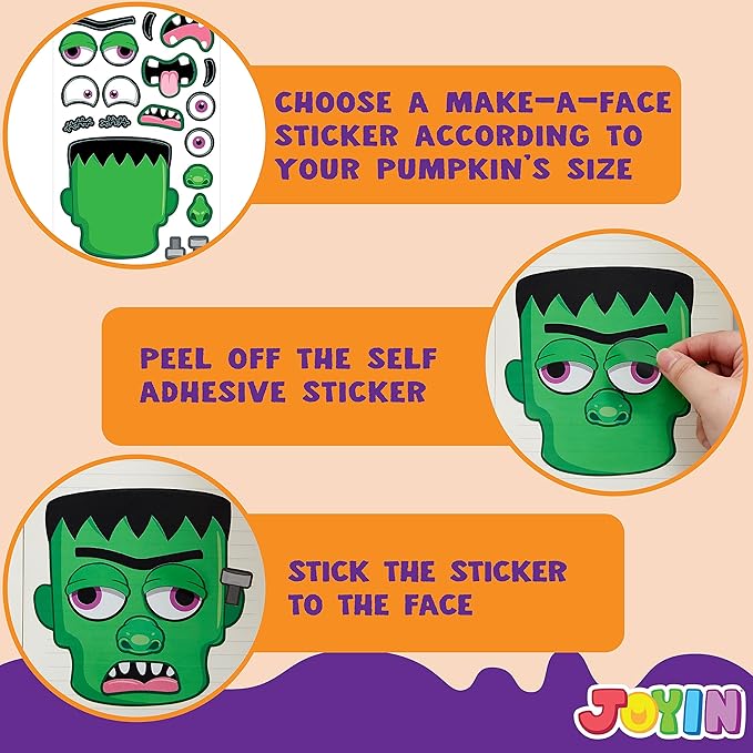 JOYIN 30 Pcs Halloween Make a Face Stickers for Kids, Halloween Party Favor, Party Craft Supplies, Fall Sticker Sheets with 6 Different Facial Expression, Classroom Art Activities Treat Games Goodies