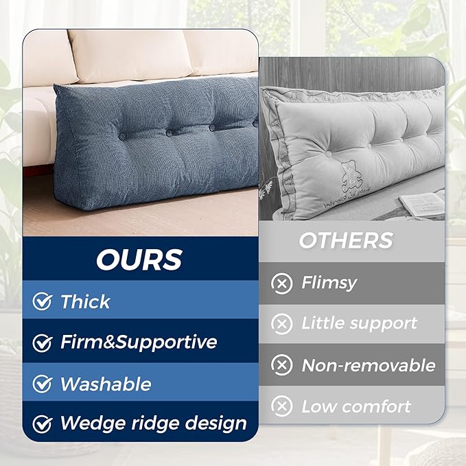 Headboard Pillow King, Triangle Pillows for Headboard, Head Board Backrest Wedge Pillow for Reading Sitting Working, Daybed Pillows with Removable Cover for Bed Dorm Sofa, Navy Blue