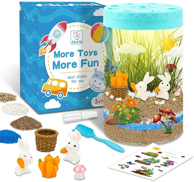 Light Up Terrarium Kit for Kids,Rabbit Gardening Kit for Boys and Girls,Creative Educational Gardening Toy,Arts and Crafts Activity Kits,Birthday Gifts for Ages 4 5 6 7 8-12