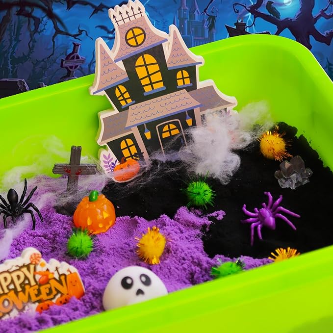 Halloween Sensory Bin,Halloween Sensory Toys with Play Sand for Toddlers Boys and Girls,Halloween Kids Toys Gift Sand Toys,Halloween Arts & Crafts Kit for Kids Age 3 4 5 6 7 8