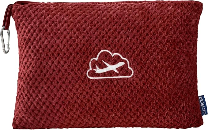 BEDELITE Travel Blanket with Bag, Ultra-Soft Jacquard Fleece Blanket with Luggage Sleeve & Backpack Clip, Airplane Blanket Travel Essentials, Burgundy