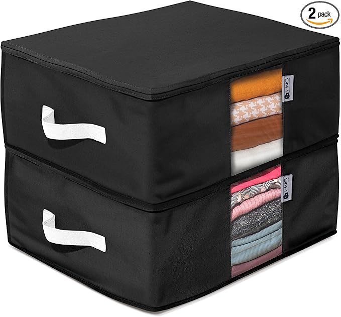 Cedar Clothes Storage Bag Organizer – Protects from Moths, Moisture, Dirt & Dust – Set of 2 Underbed Storage Bags for Clothes, Cashmere Sweaters, Bedding & More - Underbed Storage - Black