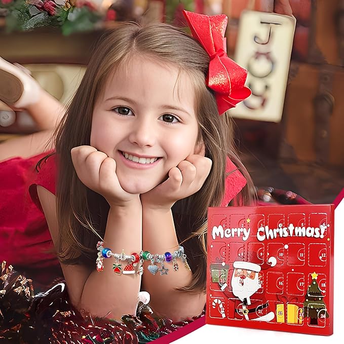 Christmas Advent Calendar 2024 Girls, 24 Days Xmas Countdown Calendar Jewelry Bracelet Set, DIY Charm Bracelet Making Kit Gift for Girls Kids Teens