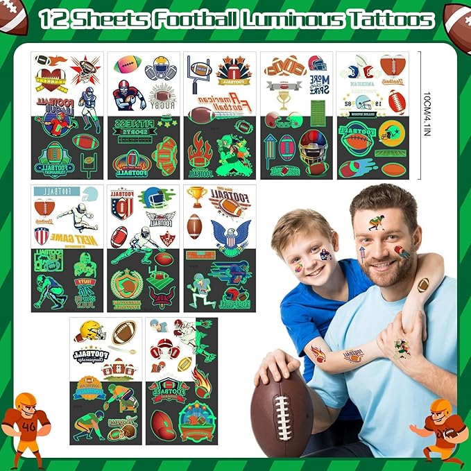 122Pcs Football Party Favors Football Goodie Bags Stuffers with Stress Ball Keychain Tattoo Sticker Silicone Bracelet for Football Birthday Party Supplies