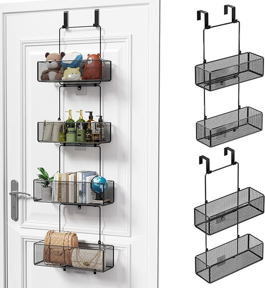 HapiRm Over Door Organizer Storage - Separable Door Organizer Hanging with 4 Metal Large Capacity Baskets for Bathroom Bedroom Kitchen Pantry Closet (Black)
