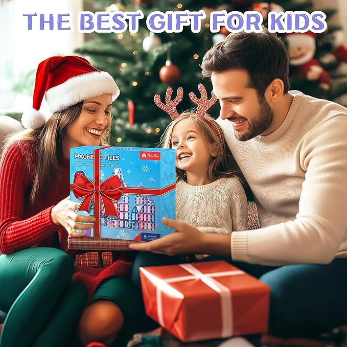 Magnetic Tiles Set, Frozen Magnet Building Blocks with Car Animal Models and Stickers, Construction Educational STEM Sensory Toys Gifts for for 3 4 5 6 7 8 + Year Old Kids Toddlers Boys Girls