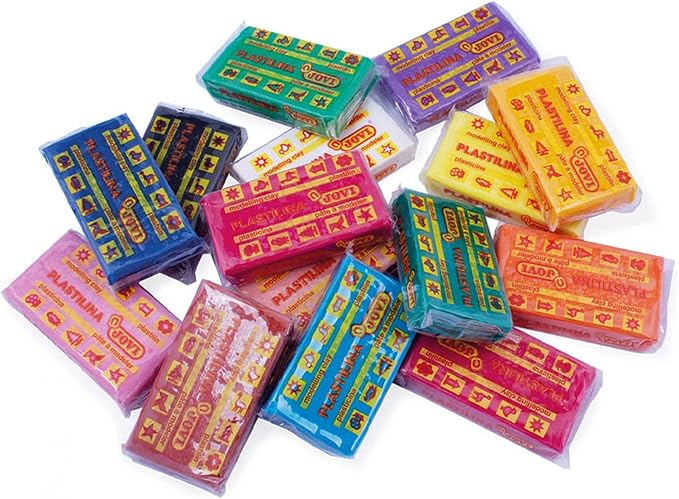 Jovi Plastilina Reusable and Non-Drying Modeling Clay, Set of 30 1.75 Oz. Plasticine Bars, 2 Each of 15 Colors, Non-Toxic and Gluten-Free, for Arts and Crafts Projects